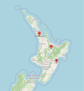 Office locations pinned on a map